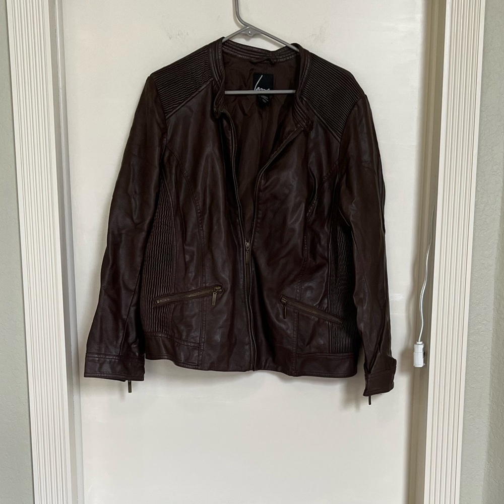 Medium brown faux leather jacket